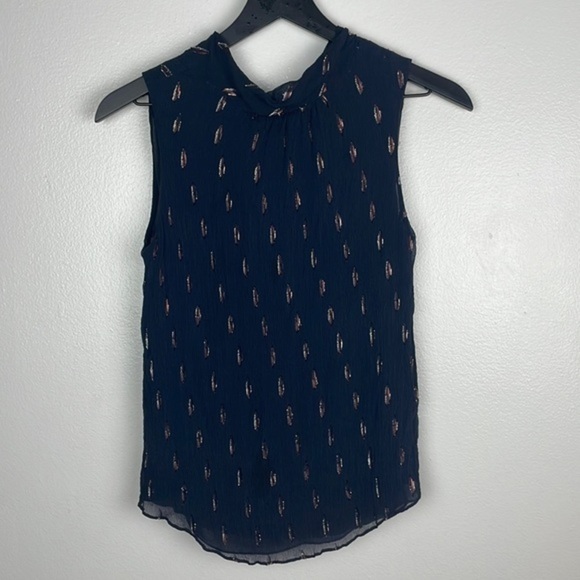 Rebecca Taylor Navy and Metallic Sleeveless Top - Picture 4 of 11